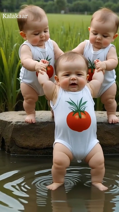 #tomatoDress #funnybaby #babyinwater #cutebabymoments Two Babies Standing & One Baby Already Fell in