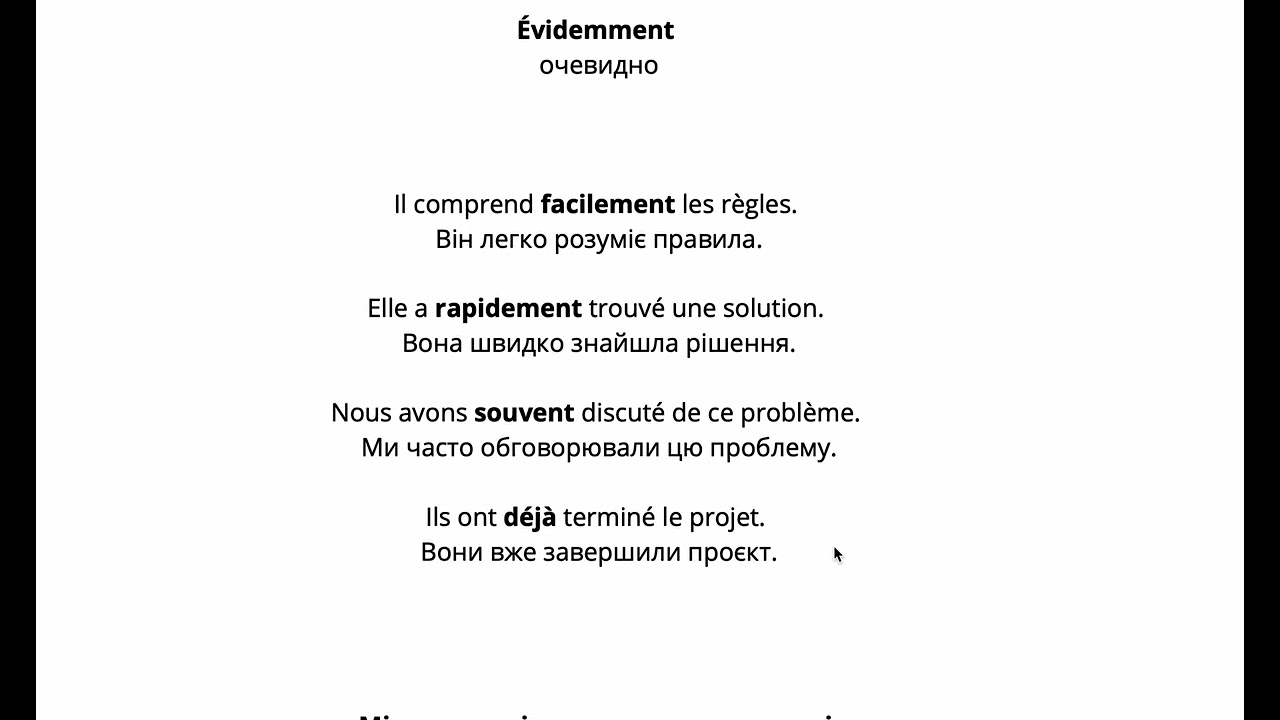 Місце прислівників у французькому реченні