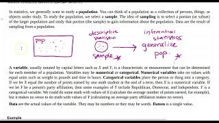 MATH 1342 - Population vs Sample and Parameter vs Statistic