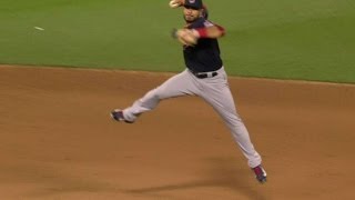 CLE@OAK: Aviles makes a nice jump-throw to nab Lawrie