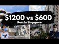 What 600 rent and 1200 rent gets you in singapore