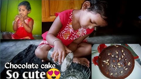 2 years old makes chocolate cake easy way.