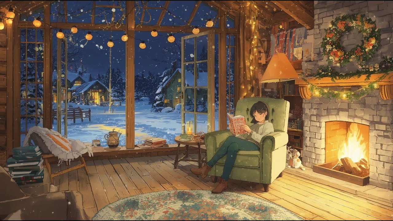 Cozy Reading Ambience | Snowy Night Fireplace & Winter Calm
