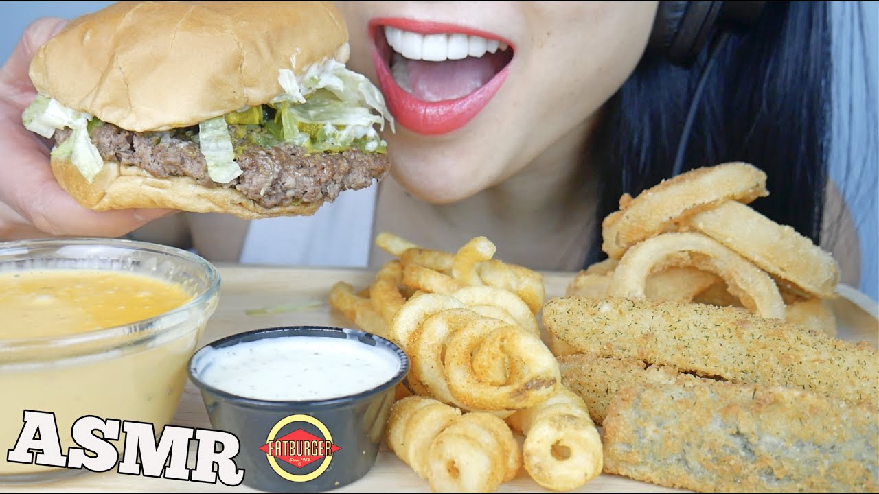 ASMR FatBurger FRIED PICKLES + ONION RINGS + CHEESE SAUCE (EATING SOUNDS) NO TALKING | SAS-ASMR