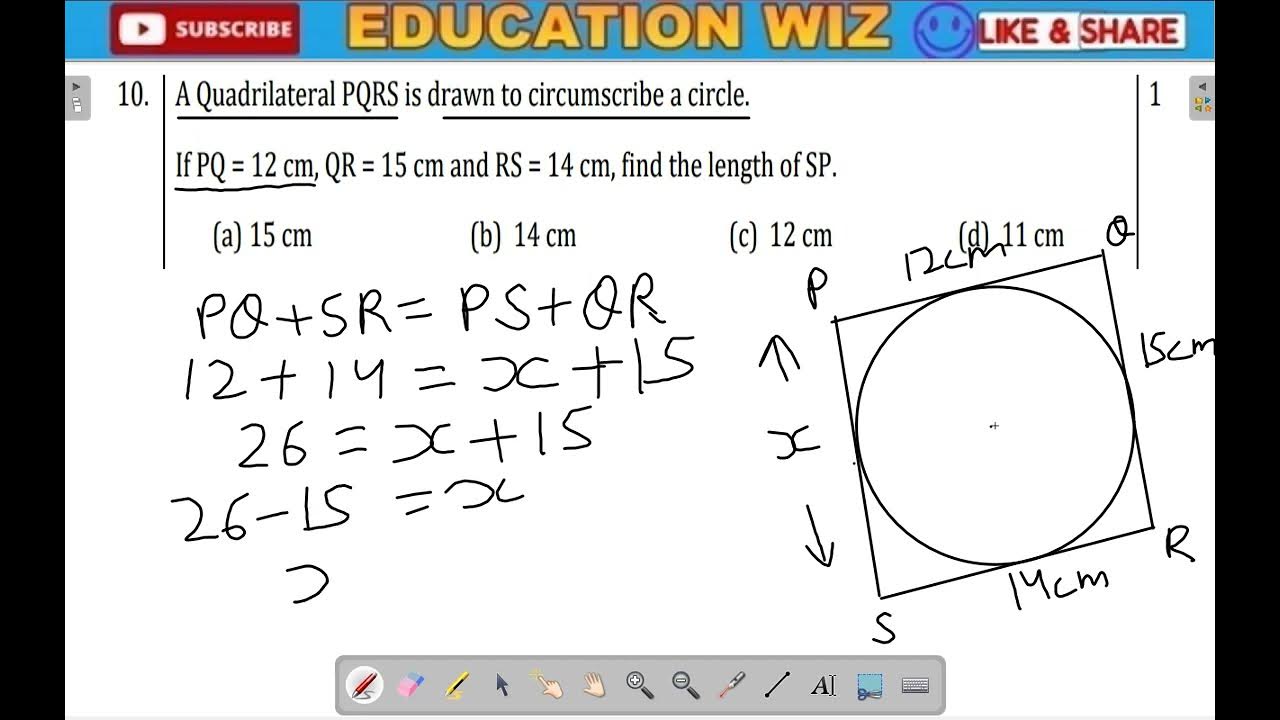 A quadrilateral pqrs is drawn to circumscribe a circle if pq 12 cm