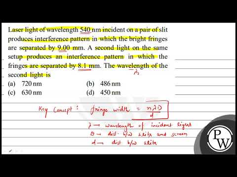 Laser light of wavelength \( 540 \mathrm{~nm} \) incident on a pair of slit produces interferenc...