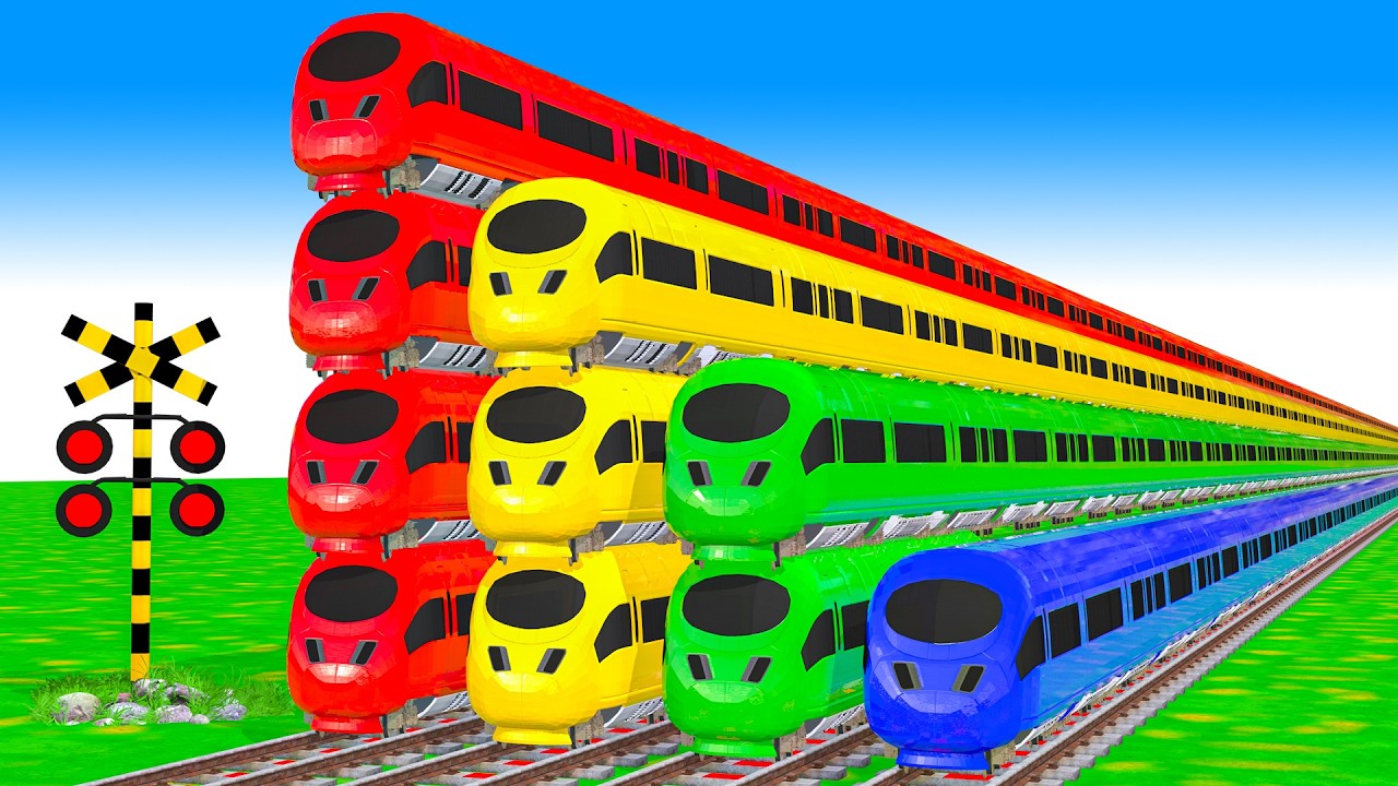【踏切アニメ】複雑な電車 5 Trains Climbing Pynamid 2026 🚦 Fumikiri 3D Railroad Crossing Animation #1k #1million