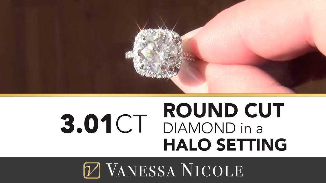 3 Carat Round Diamond Cushion Halo Engagement Ring | Maho's 3ct Round Diamond Cushion Halo Setting