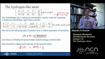 nanoHUB-U Atoms to Materials L1.5: Quantum Mechanics & Electronic Structure - The Hydrogen Atom