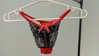 Thong Collections | Red Black Thong | Panty Try-On