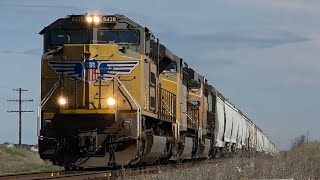 Westbound UP soda ash train with an ACe leader in Mora