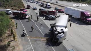 15 Freeway Closure Overturned Big Rig | CHP | NCFA | 15 NB | STRINGER LA