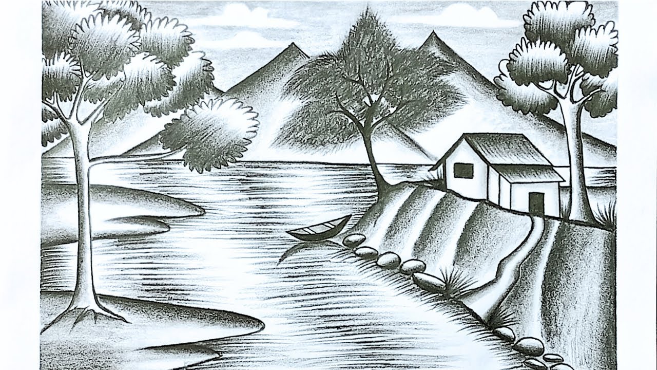 How to draw a beautiful landscape scenery easy drawing step by step