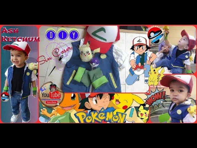 Elegibilidad domesticar Montañas climáticas Disfraz de Ash Ketchum sin coser(Gorra,Guantes,Jacket,Pikachu de pompones)  Pokemon costume Cosplay - YouTube