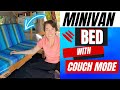Minivan camper bed for two with comfy folding couch for work or relaxing