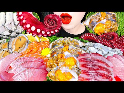ASMR RAW SEAFOOD MUKBANG 꽃게회, 방어회, 생굴, 전복회 손질 RAW CRAB, OYSTER, OCTOPUS, SALMON EATING SOUNDS 회 먹방