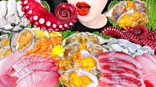ASMR RAW SEAFOOD MUKBANG 방어회, 꽃게, 연어, 문어, 굴 전복 RAW OYSTER OCTOPUS SALMON SEA GRAPE EATING SOUNDS 회먹방