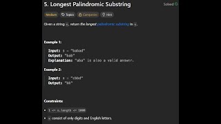 Longest Palindromic Substring (Solved in Java) #problem 5