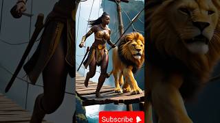 Lion woman king training her favorite lion for war #shorts