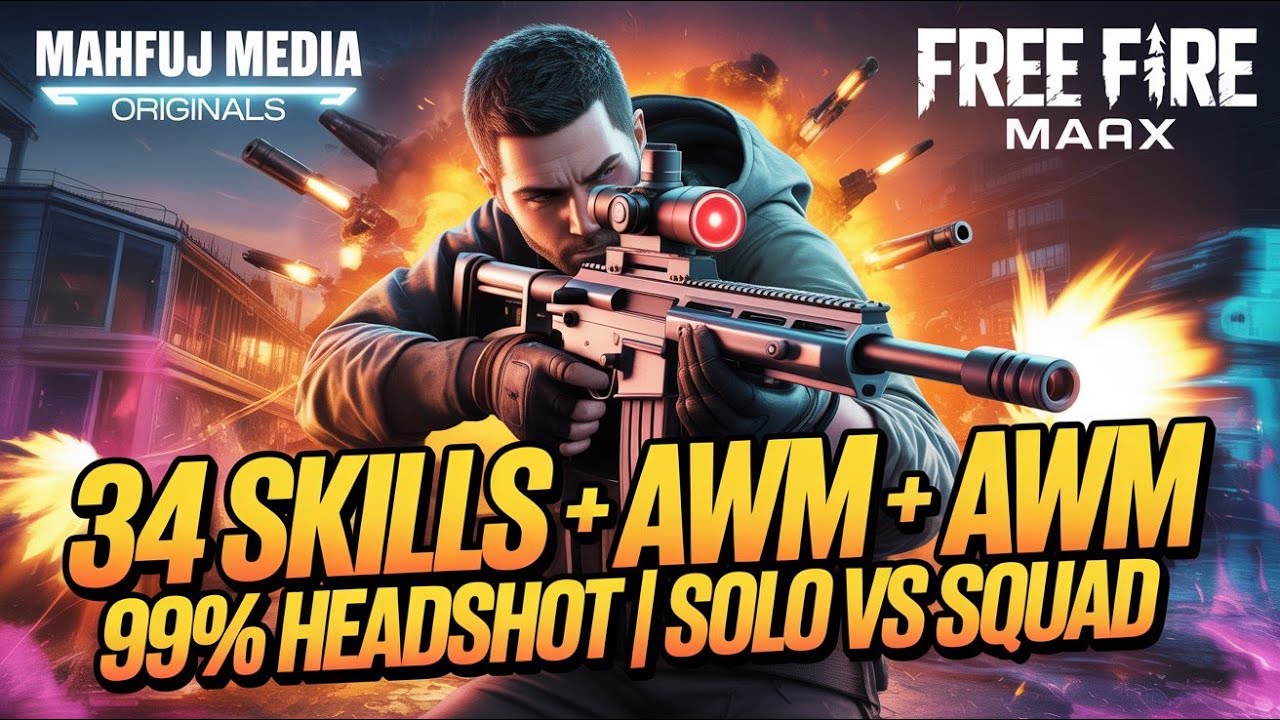 AWM + AWM Hadshot | 99% Headshot Rate | Solo vs Squad | Free Fire Max ...