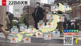 10月22日の天気　関東は12月並みの寒さ