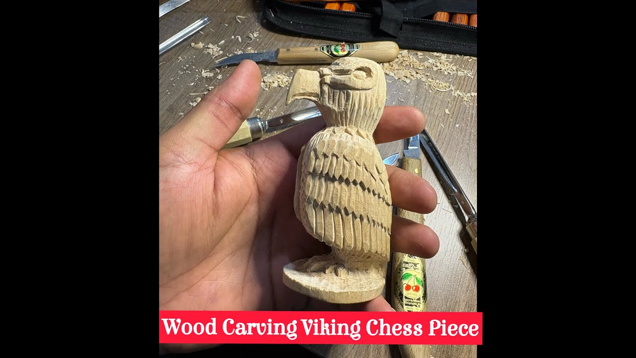 Wood Craved a Eagle Chess Figure. Part-2
