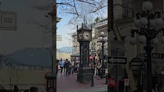 The Famous Gastown Steam Clock in Vancouver, Canada, whistles a cloud of steam every 15 minutes.