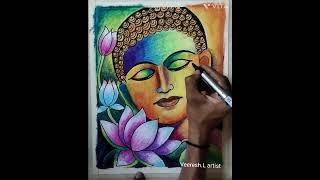 Lord Mahavir swami outline drawing |Mahavir jayanti art |Buddha art oil Pastel blading technique screenshot 5