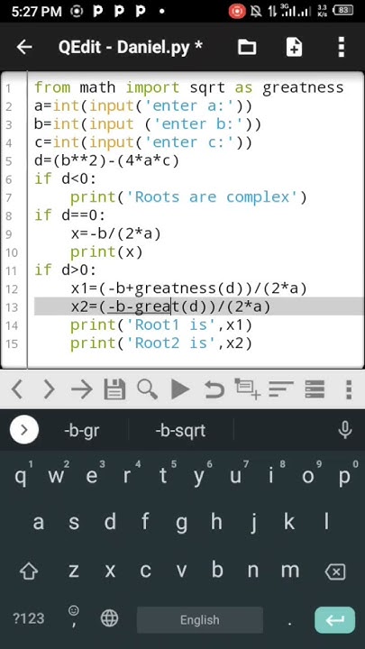 Quadratic equation in python using modules - YouTube