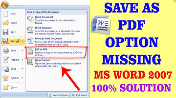 Save As PDF File Option Missing In MS Word 2007 | PDF Not Show In MS Word