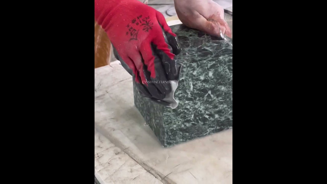How Verde Alpi Marble Cubes Are Hand-Finished | Water & Sandpaper Polishing Process