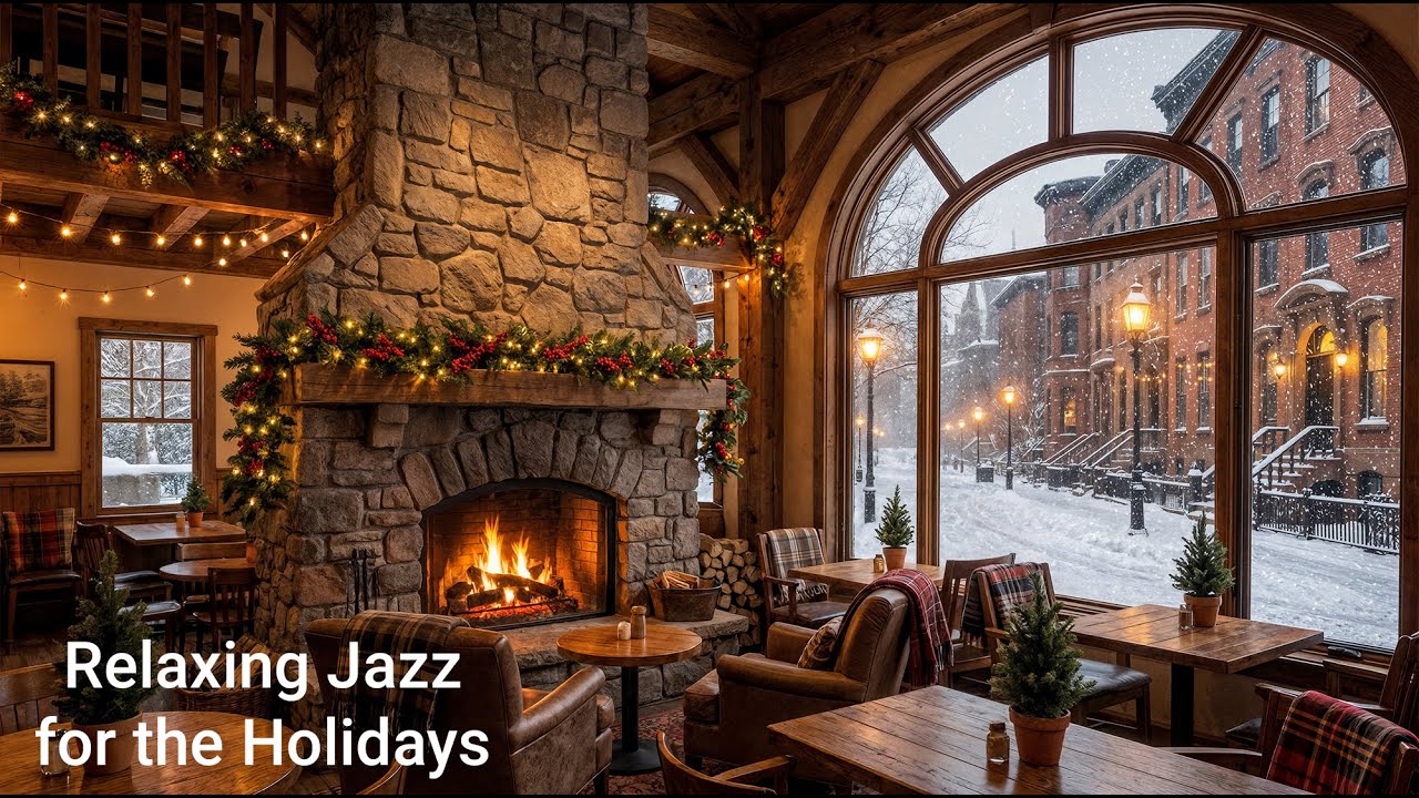 Cozy Winter Coffee Shop Relaxing Instrumental Jazz for the Holidays Fireplace Ambience