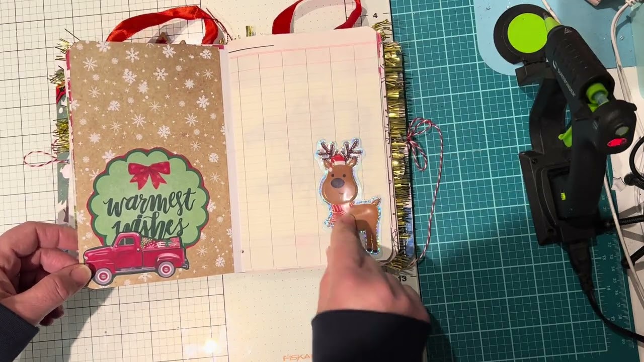 Snowman themed junk journal using a hot chocolate box. 