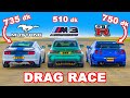 Nissan Skyline R34 GT-R 750 dk v Mustang 735 dk v BMW M3: DRAG RACE