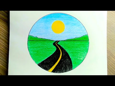 رسم منظر طبيعي تعلم كيف ترسم منظر طبيعي سهل للمبتدئين بالالوان الخشبية رسم سهل  رسومات