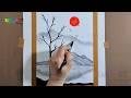Tranquil Red Sun Over a Minimalist Mountain Landscape – SSM Art