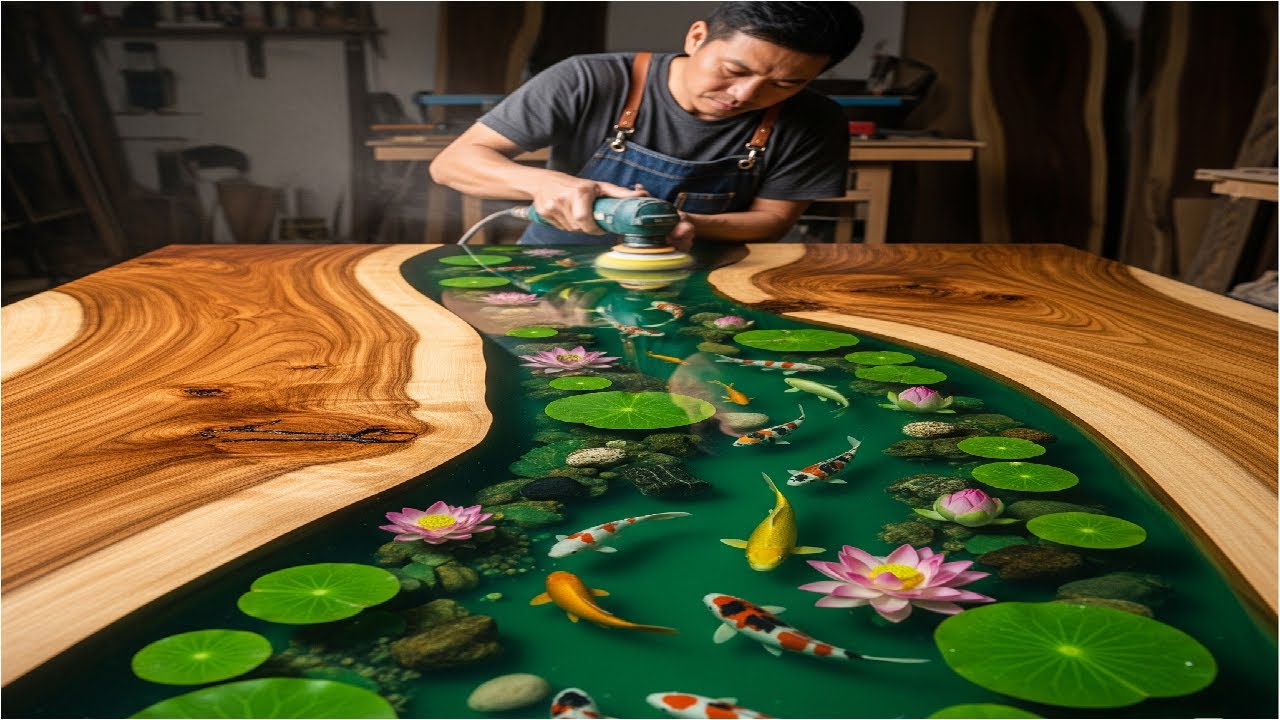 Steps to Make Koi Fish Epoxy TableVivid PaintingThe Beauty of Lotus Koi Fish