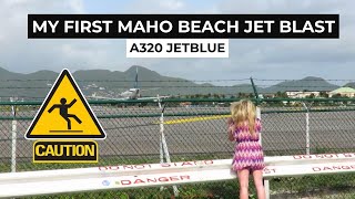 My 1st Time Surfing The Fence St Maarten JET BLAST JetBlue A320 Take Off | MAHO BEACH Plane Spotting