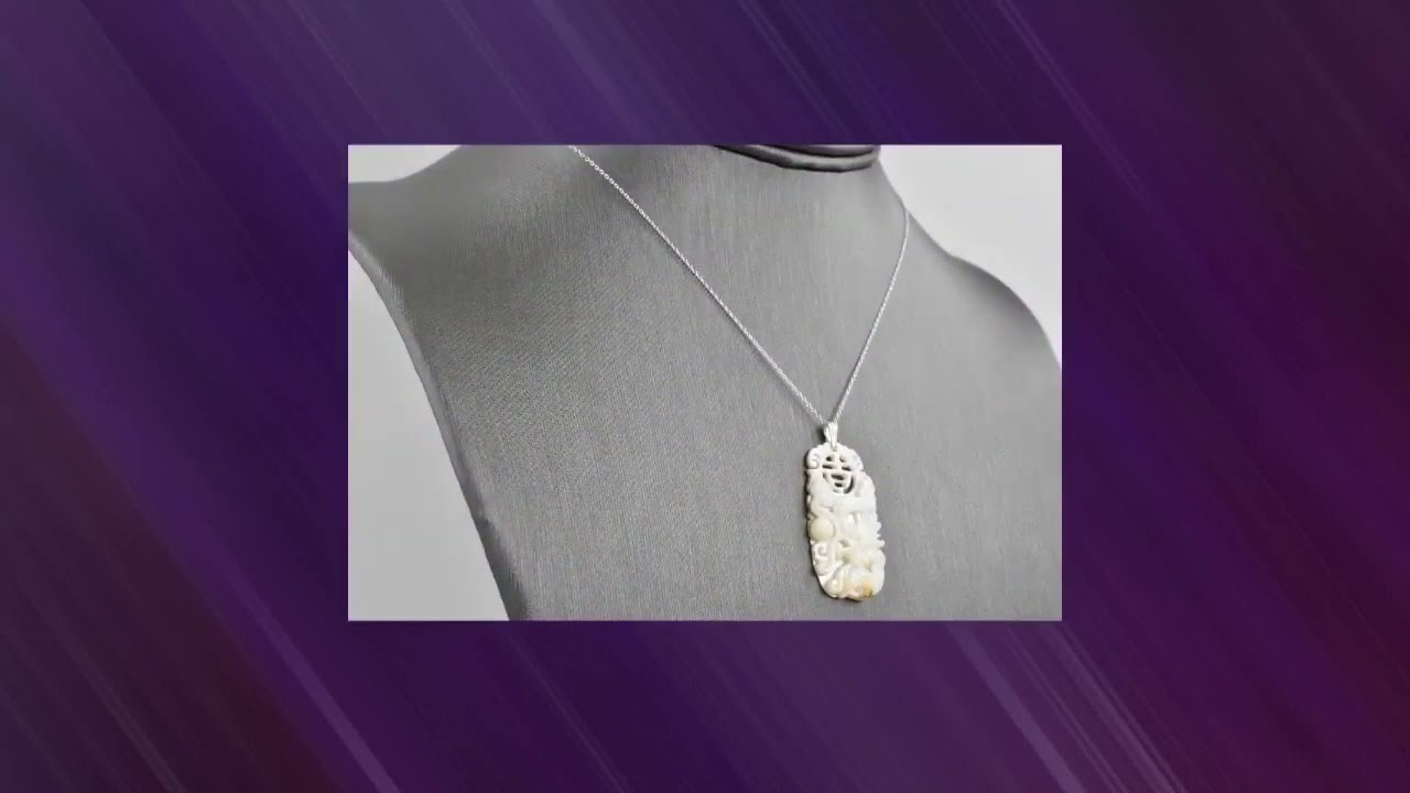 18" Sterling Silver 925 Necklace w/ Carved Mother of Pearl Pendant Dragon Motif