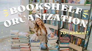 BOOKSHELF ORGANIZATION & BOOK UNHAUL \\ spring refresh, new fantasy shelves & 70+ book unhaul! ✨