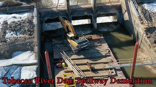 Tobacco River Dam Spillway Demolition & Stop Log Removal - Wixom Lake Flood 2020 - Aerial