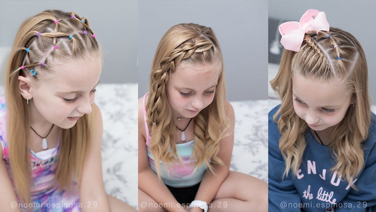 3 PEINADOS FACILES CON CABELLO SUELTO - PEINADOS CON LIGAS - PEINADOS PARA NIÑAS