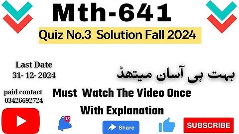 Mth641 Quiz 3 Solution 💯 percent verified Answers 2024