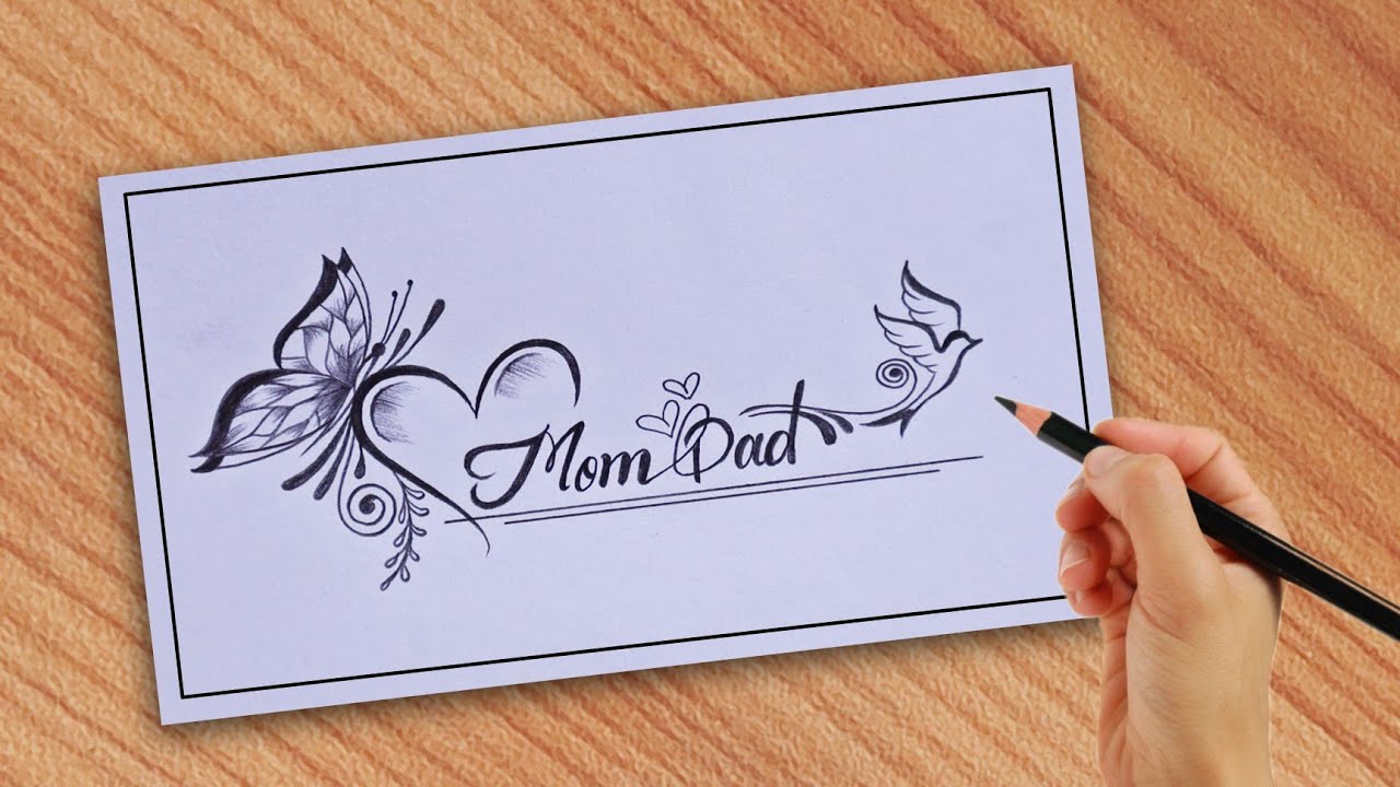 Simple Mom Dad with beautiful butterfly heart drawing with pencil | Mom ...
