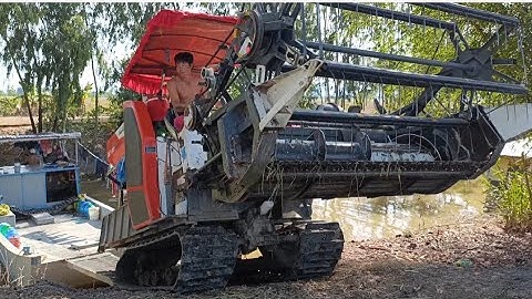 máy cắt 93 độ bánh 9 lên phà cắt lúa ô em 18 rất nhanh tập10#maibangtv