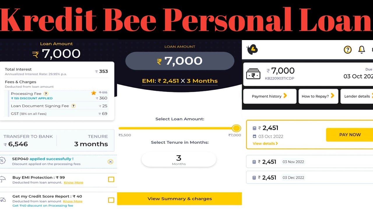 Kredit Bee New update EMI 3 Months Apply Coupon code Processing fee 50