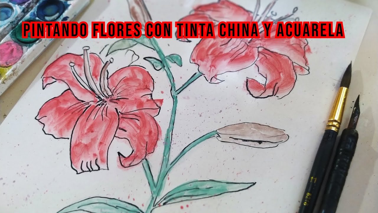 Técnica Fácil para Pintar Flores con Acuarelas y Tinta China - YouTube