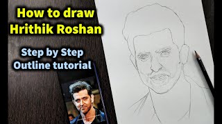 How to draw Hrithik Roshan Step by Step // full sketch outline tutorial for beginners