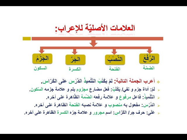 علامات الإعراب الأصلية و الفرعية + إعراب جمل كمراجعة / للسنة الخامسة و الرابعة ابتدائي