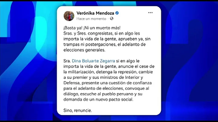 Vernika Mendoza a Dina Boluarte: Detenga la milita...